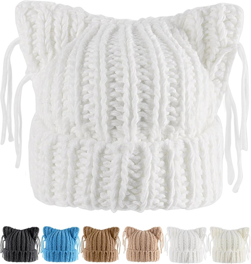 Babalet Store Cat Ear Beanie for Women Warm Winter Cap Chunky Knit Crochet Hat Slouchy Fox Hat Women Winter Trendy Headwear - Image 1